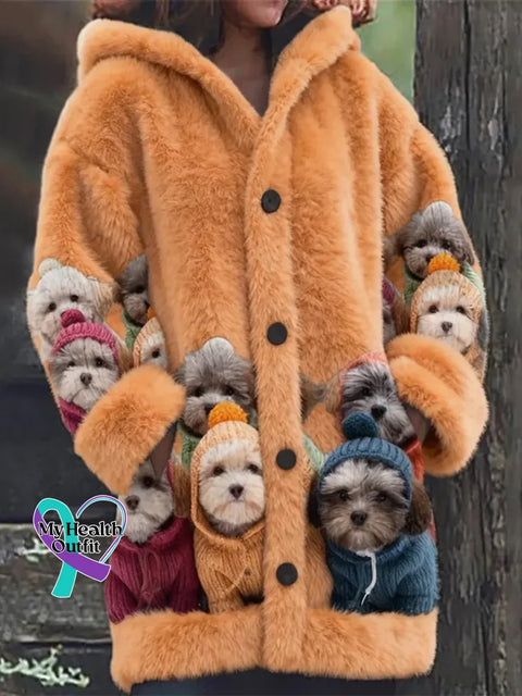 Lovely Colorful Fluffy Fuzzy Dog Cozy Hooded Cardigan Orange / S