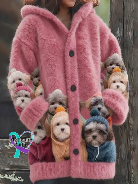 Lovely Colorful Fluffy Fuzzy Dog Cozy Hooded Cardigan Pink / S