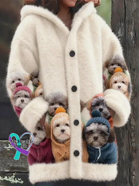 Lovely Colorful Fluffy Fuzzy Dog Cozy Hooded Cardigan White / S