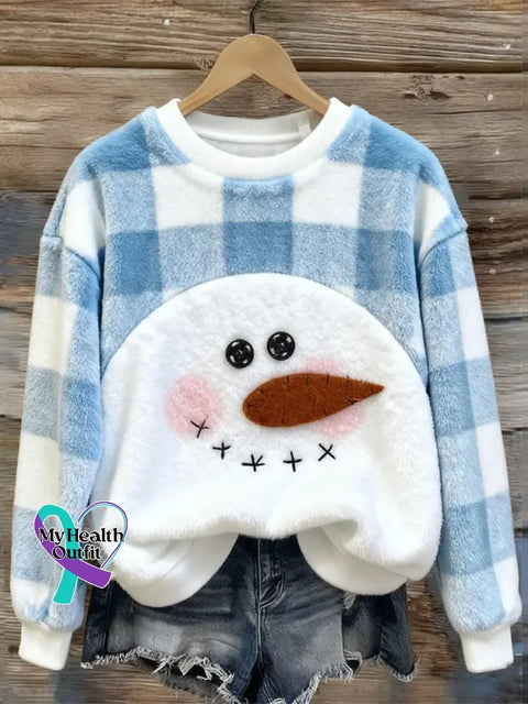 Lovely Colorful Fluffy Fuzzy Snowman Cozy Plush Sweatshirt Multicolor / S