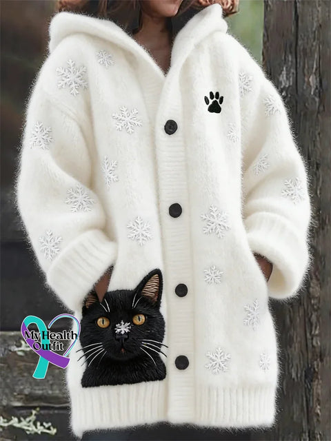 Lovely Fuzzy Colorful Cats Cozy Hooded Cardigan Multicolor / S