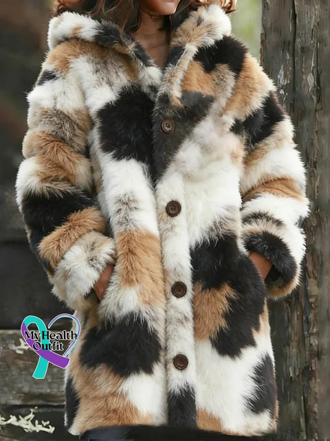 Lovely Fuzzy Colorful Cats Cozy Hooded Cardigan Multicolor / S