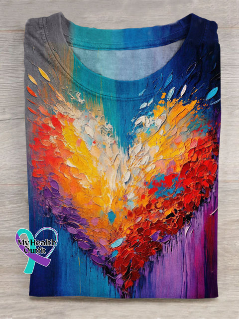 Lovely Heart Art Print Casual Cotton T-shirt Multicolor / S