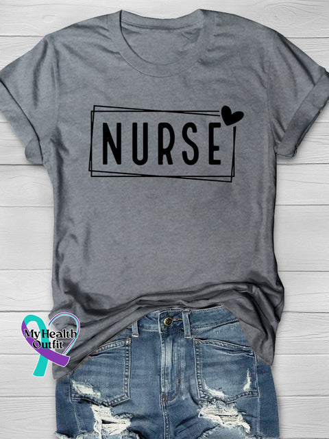 Lovely Nurse Word Printing T-Shirt Grey / S