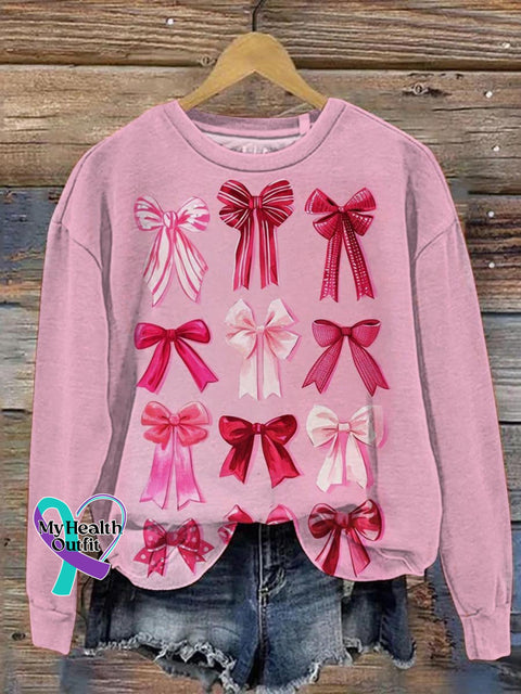 Lovely Pink Bow Breast Cancer Awareness Art Print Casual Sweatshirt / S