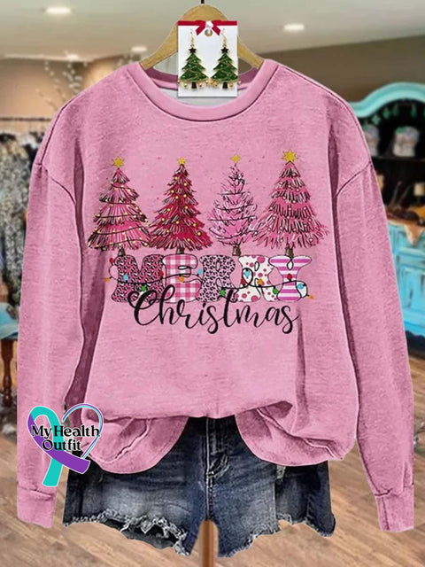Lovely Pink Christmas Tree Art Print Casual Sweatshirt / S