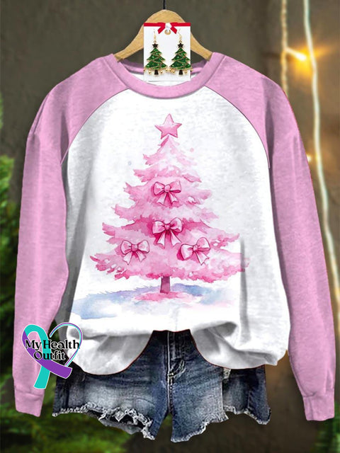 Lovely Pink Christmas Tree Art Print Casual Sweatshirt / S
