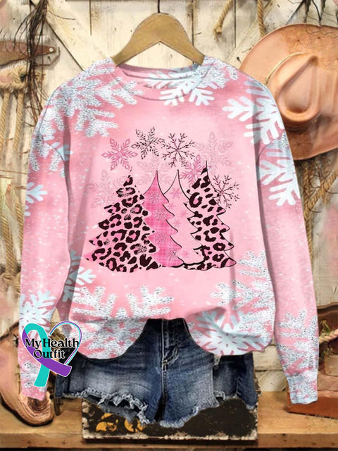 Lovely Pink Christmas Tree Art Print Casual Sweatshirt / S