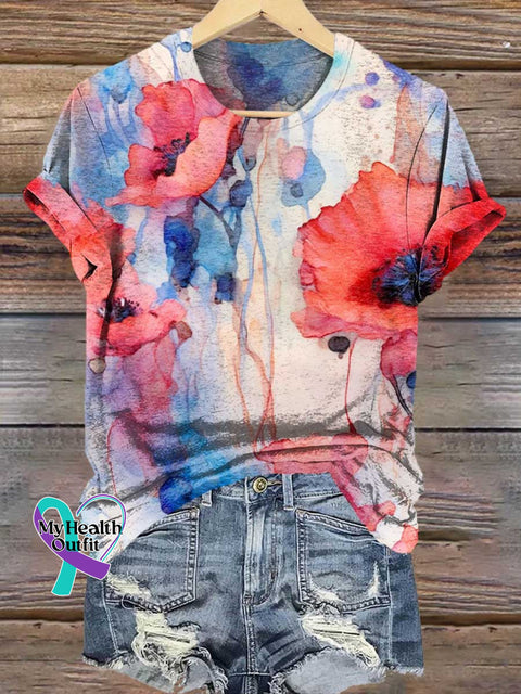 Lovely Poppy Art Print Casual T-shirt Multicolor / S