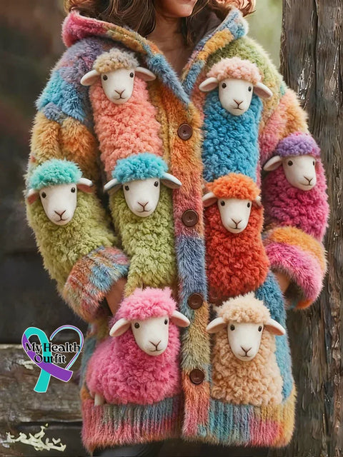 Lovely Sheep Cozy Knit Hooded Cardigan Multicolor / S