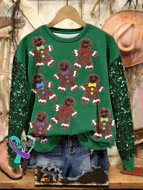 Lovely Shiny Christmas Gingerbread Man Art Print Casual Sweatshirt Green / S