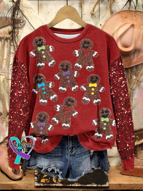 Lovely Shiny Christmas Gingerbread Man Art Print Casual Sweatshirt Red / S