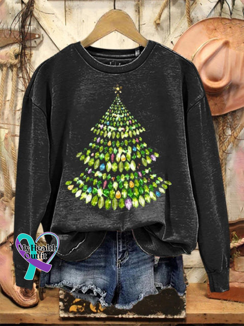 Lovely Shiny Christmas Tree Art Print Casual Sweatshirt Black / S