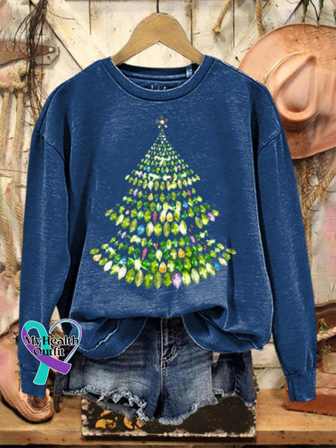 Lovely Shiny Christmas Tree Art Print Casual Sweatshirt Blue / S
