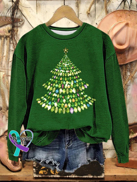 Lovely Shiny Christmas Tree Art Print Casual Sweatshirt Green / S