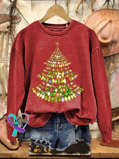 Lovely Shiny Christmas Tree Art Print Casual Sweatshirt Red / S