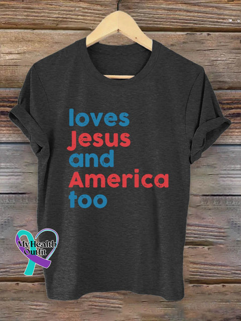 Loves Jesus And America Too Art Print T-Shirt Black / S