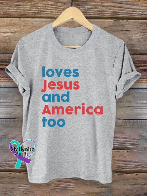 Loves Jesus And America Too Art Print T-Shirt Grey / S