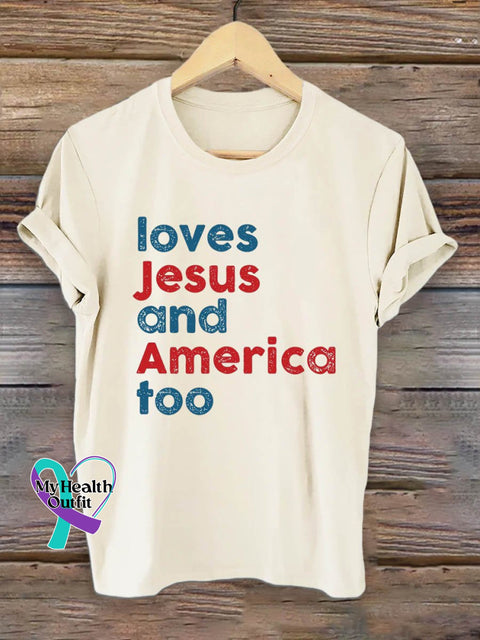 Loves Jesus And America Too Art Print T-Shirt Sand / S