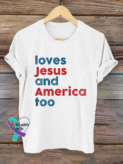 Loves Jesus And America Too Art Print T-Shirt White / S