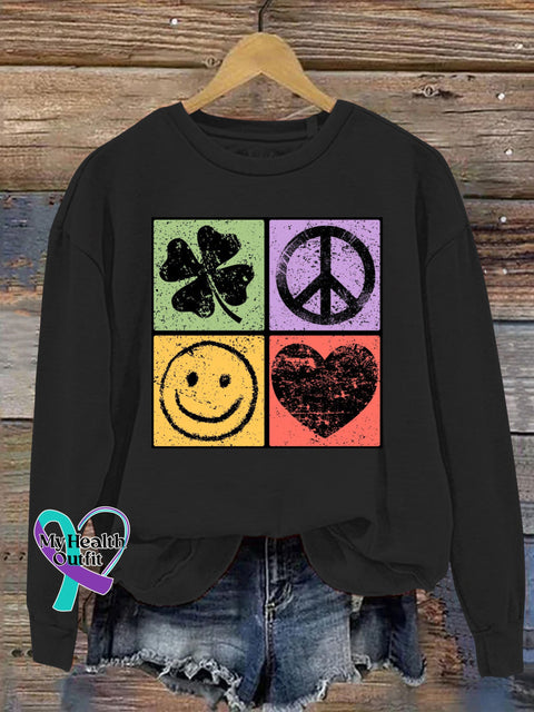 Lucky and Peaceful Love Printed Casual Sweatshirt Black / S