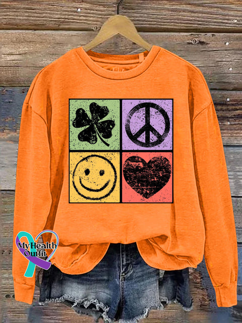 Lucky and Peaceful Love Printed Casual Sweatshirt Orange / S