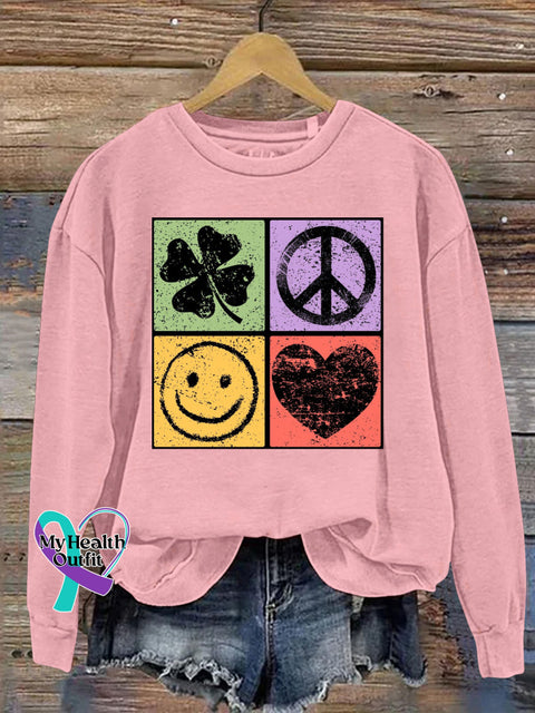 Lucky and Peaceful Love Printed Casual Sweatshirt Pink / S