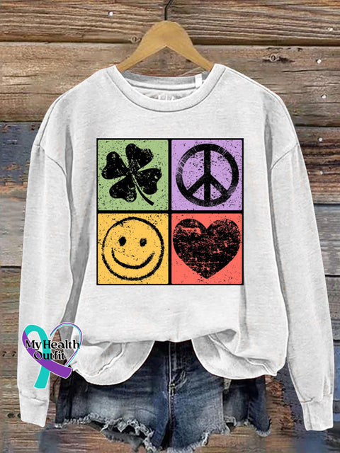 Lucky and Peaceful Love Printed Casual Sweatshirt White / S