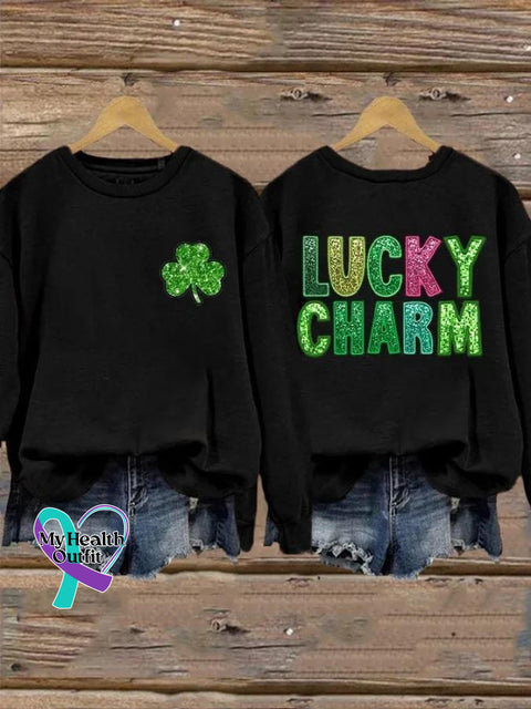 Lucky Charm St Patrick’s Day Shamrock Casual Sweatshirt Black / S