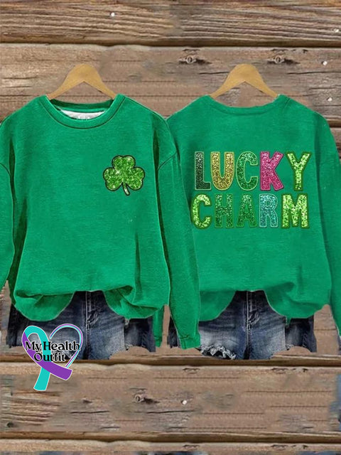 Lucky Charm St Patrick’s Day Shamrock Casual Sweatshirt Green / S