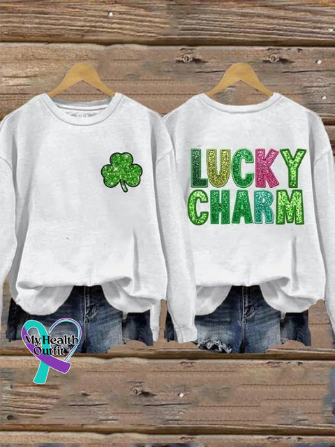 Lucky Charm St Patrick’s Day Shamrock Casual Sweatshirt White / S