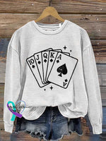 Lucky Draw Vintage Art Print Casual Sweatshirt White / S