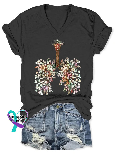 Lung Cancer Awareness Art V-neck Casual T-Shirt Black / S