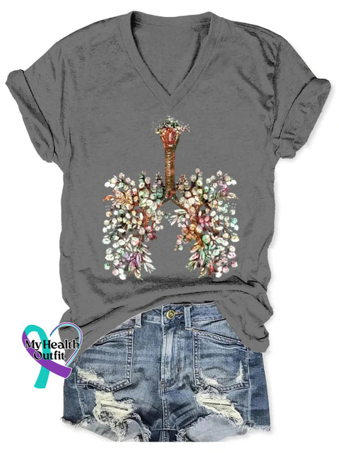 Lung Cancer Awareness Art V-neck Casual T-Shirt Grey / S