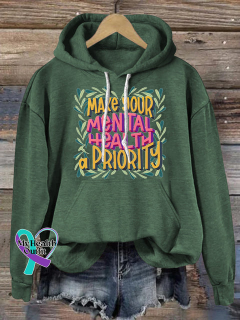 Make Your Mental Health A Priority Print Casual Hoodie Green / S
