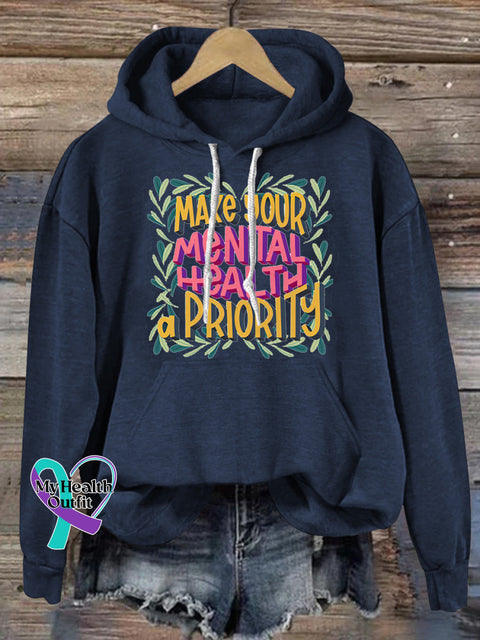 Make Your Mental Health A Priority Print Casual Hoodie NavyBlue / S