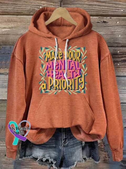Make Your Mental Health A Priority Print Casual Hoodie Orange / S