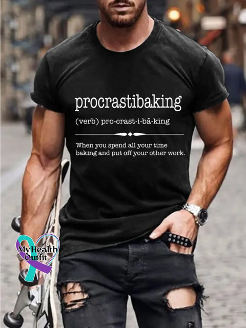 Man’s Funny Saying Procrastibaking Art Print T-shirt Black / S