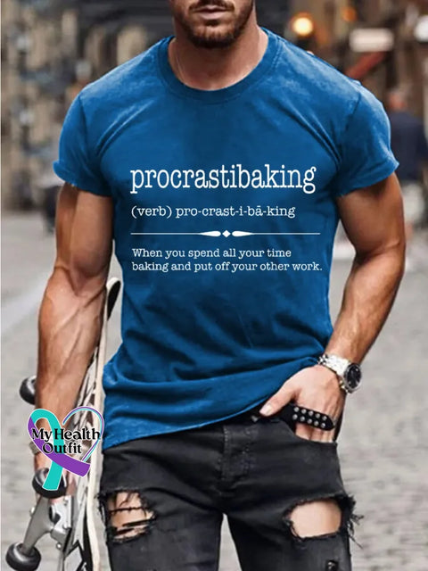 Man’s Funny Saying Procrastibaking Art Print T-shirt Blue / S