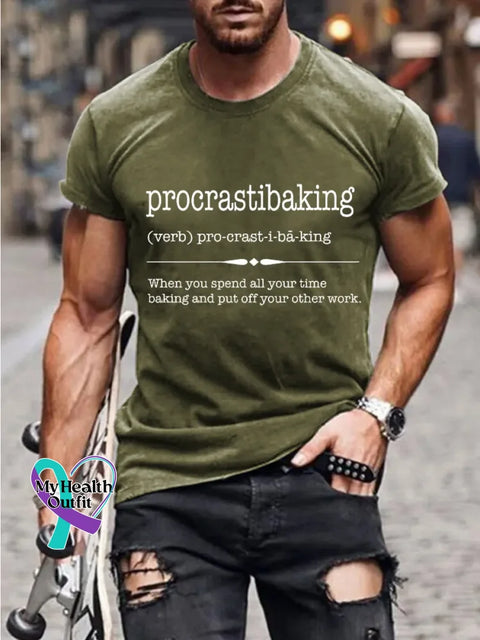 Man’s Funny Saying Procrastibaking Art Print T-shirt Green / S