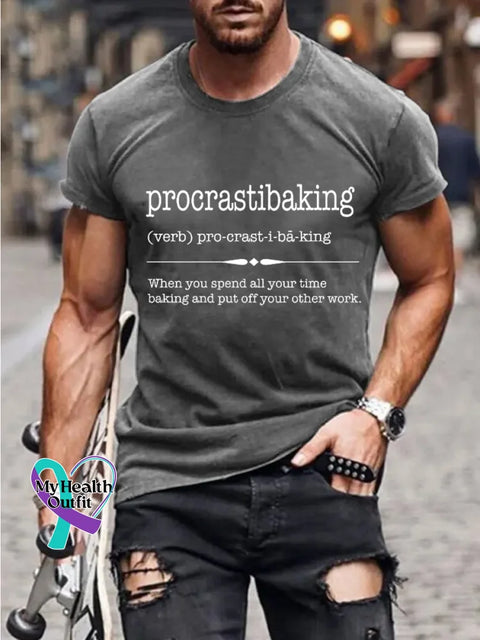 Man’s Funny Saying Procrastibaking Art Print T-shirt Grey / S