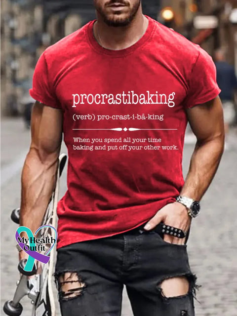 Man’s Funny Saying Procrastibaking Art Print T-shirt Red / S