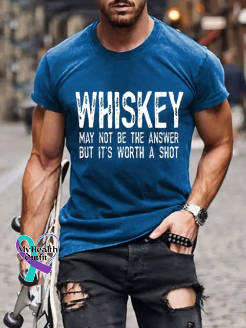 Man’s Funny Saying Whiskey Art Print T-shrit Blue / S