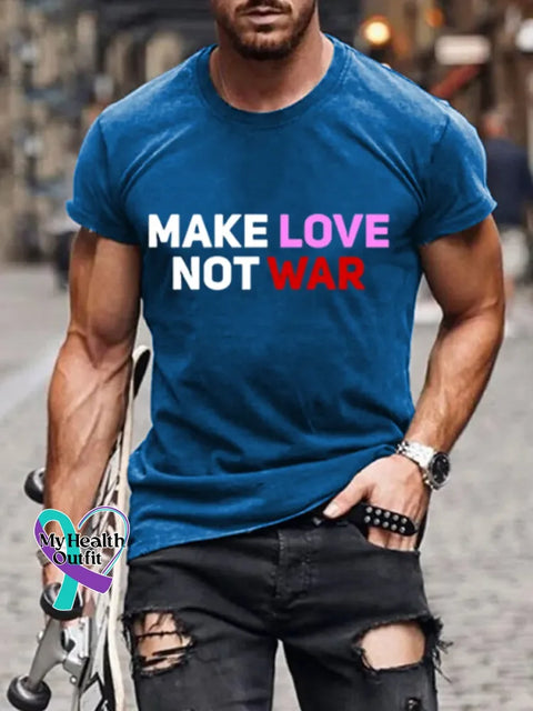 Man’s Make Love Not War Funny Saying Art Print T-shirt Blue / S