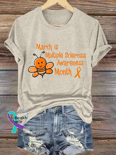 March is Multiple Sclerosis Awareness Month Casual Round Neck Short Sleeve Tee Beige / S