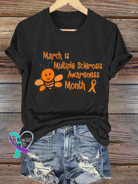 March is Multiple Sclerosis Awareness Month Casual Round Neck Short Sleeve Tee Black / S