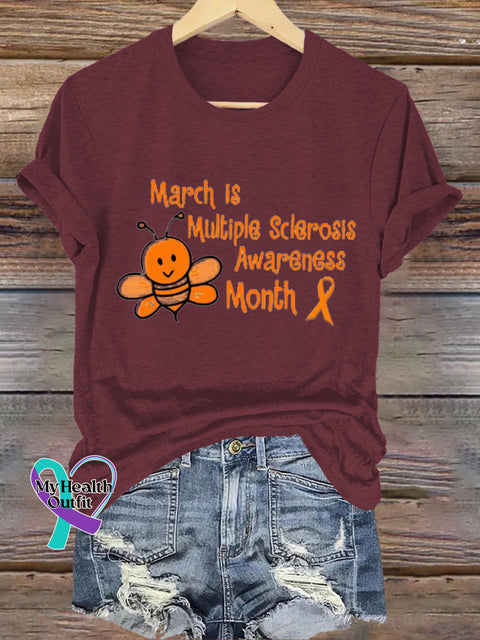 March is Multiple Sclerosis Awareness Month Casual Round Neck Short Sleeve Tee Brown / S