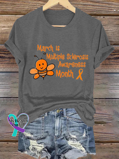 March is Multiple Sclerosis Awareness Month Casual Round Neck Short Sleeve Tee Grey / S