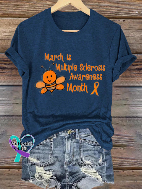 March is Multiple Sclerosis Awareness Month Casual Round Neck Short Sleeve Tee NavyBlue / S