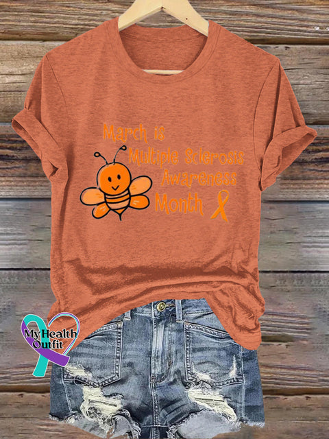 March is Multiple Sclerosis Awareness Month Casual Round Neck Short Sleeve Tee Orange / S